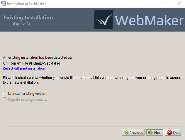 WebMaker Installation - Existing Installation