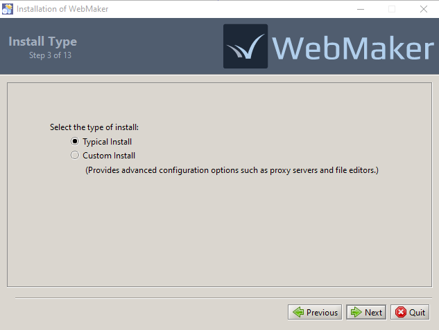 WebMaker Installation - Install Type