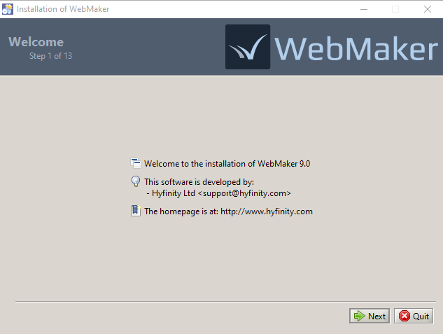WebMaker Installation - Welcome