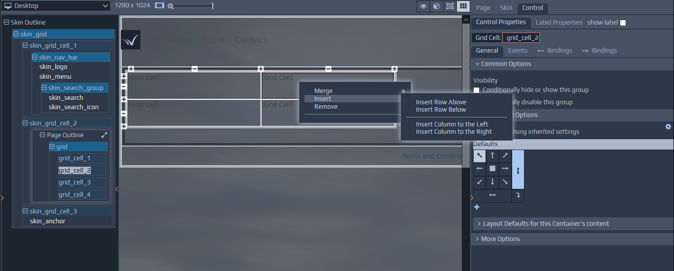 Screen-shot of Layout view grid context menu