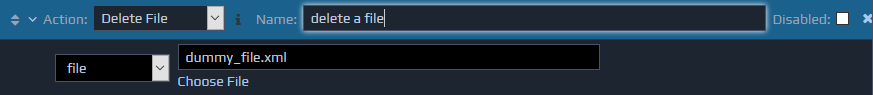 Screen-shot of an example Delete File action