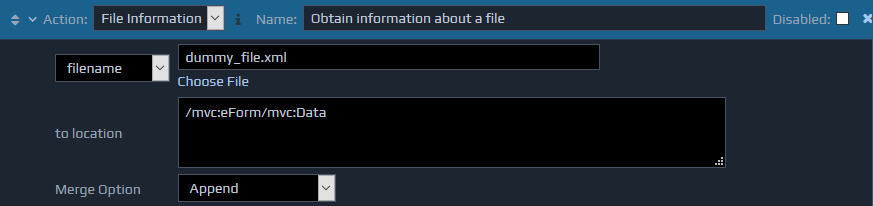 Screen-shot of an example File Information action