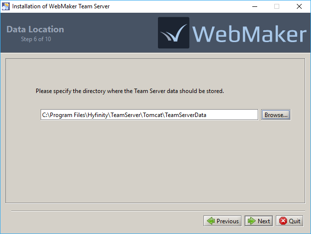 Team Server Installation - Data Location