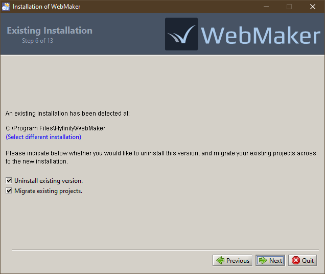 WebMaker Installation - Existing Installation