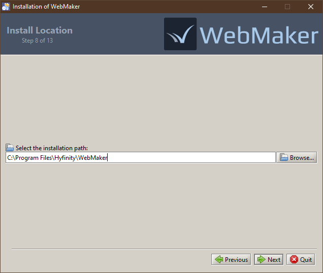 WebMaker Installation - Install Location