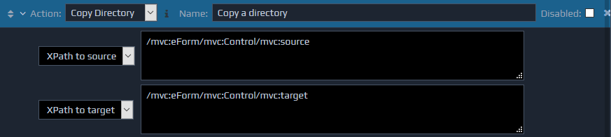 Screen-shot of an example Copy Directory action