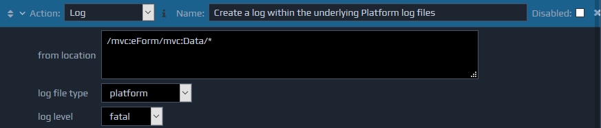 Screen-shot of an example log action