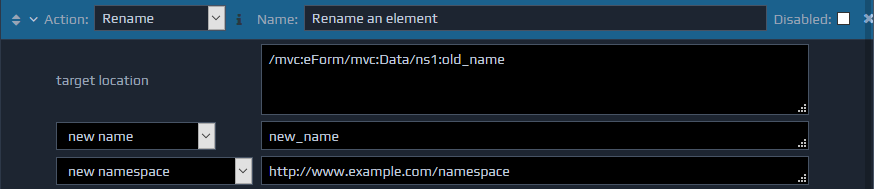Screen-shot of an example rename action
