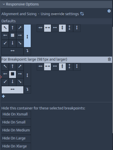 Alignment and Sizing buttons