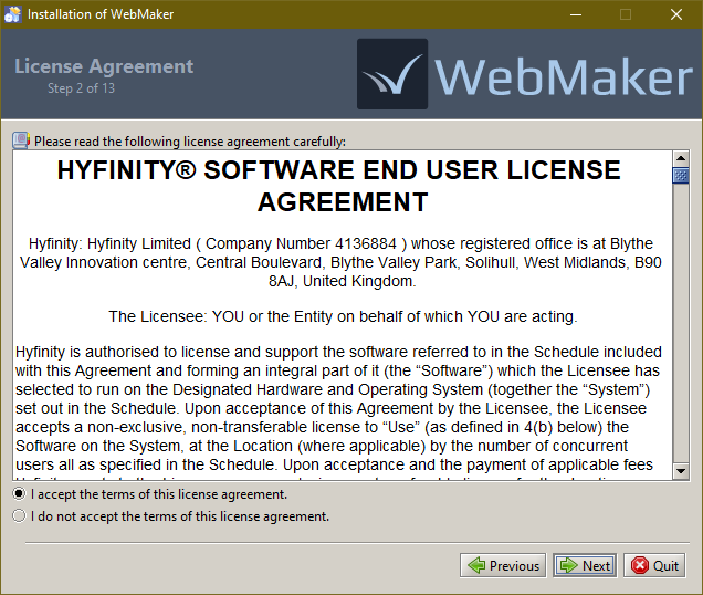 WebMaker Installation - Licence Agreement