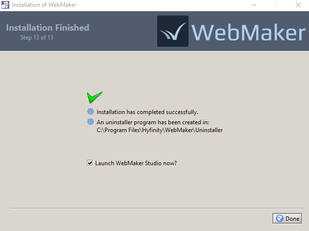 WebMaker Installation - Finished