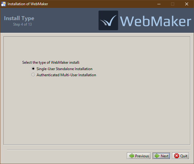 WebMaker Installation - Install Type