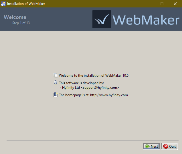 WebMaker Installation - Welcome