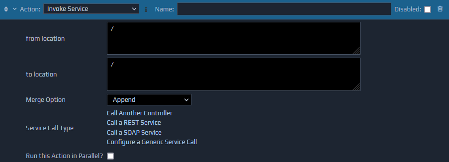 Screen-shot of an initial invoke service action