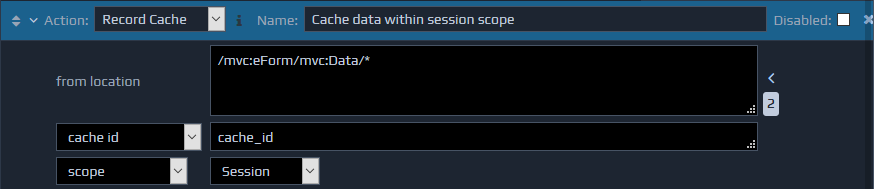 Screen-shot of an example record cache action