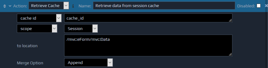 Screen-shot of an example retrieve cache action
