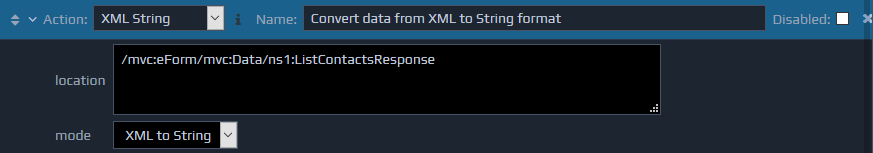 Screen-shot of an example XML String action