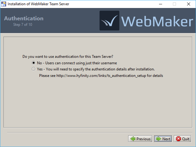 Team Server Installation - Authentication