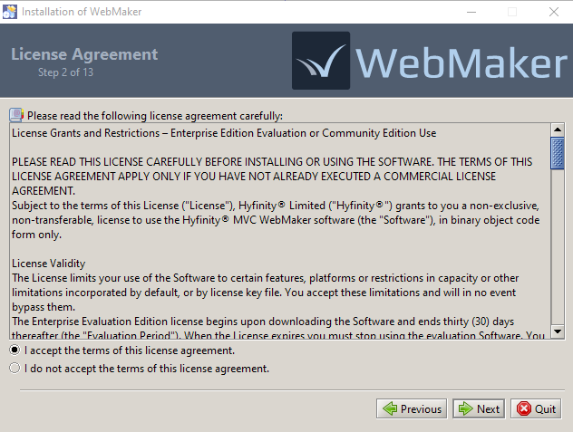 WebMaker Installation - Licence Agreement