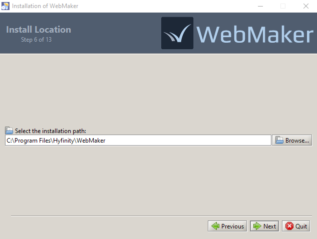 WebMaker Installation - Install Location