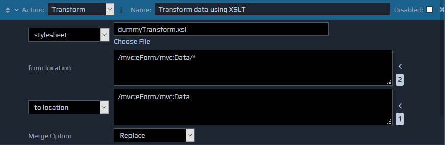 Screen-shot of an example transform action